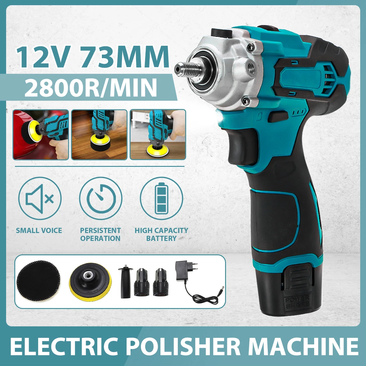 

Electric Car Polisher Machine 12V Portable Car Polishing Cleaner Adjustable Speed Rechargeable Lithium Battery
