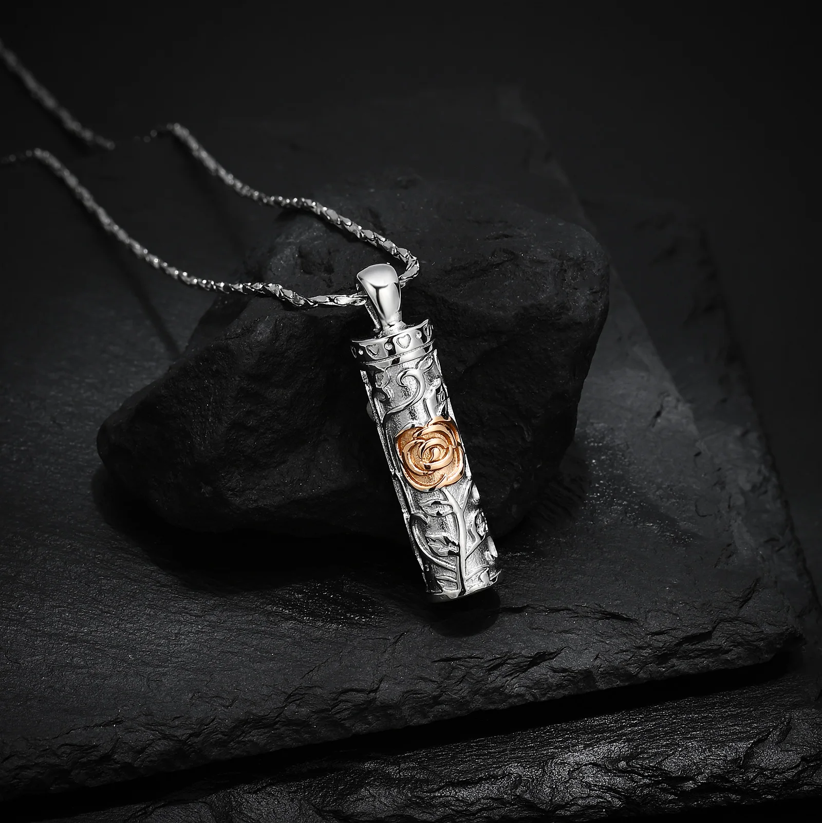 Rose Cylinder Small Urn Pendant Cremation Necklace For Human/Pet Ashes Women's Present Stainless Steel Memorial Ashes Jewelry