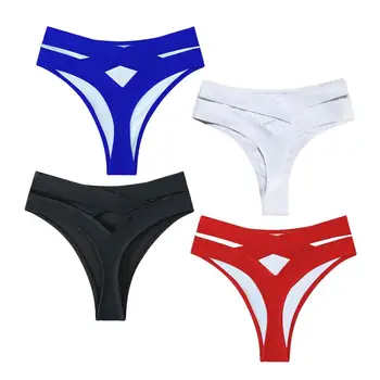 Women Sexy High Waist Swimming Briefs Solid Color Back Cutout Swim Trunks Bikini Bottom Swimwear Beachwear Brazilian Bikini 5