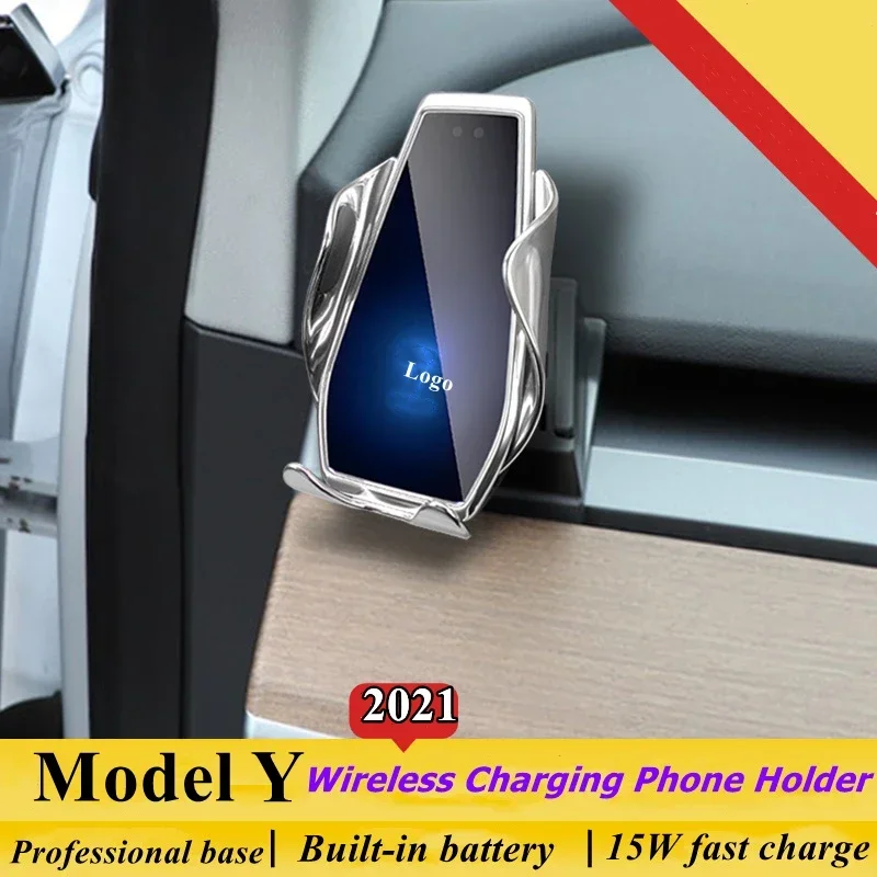 

2021 For Tesla Model Y Mobile Phone Holder Wireless Charger Car Mount Navigation Bracket GPS Support 360 Rotating