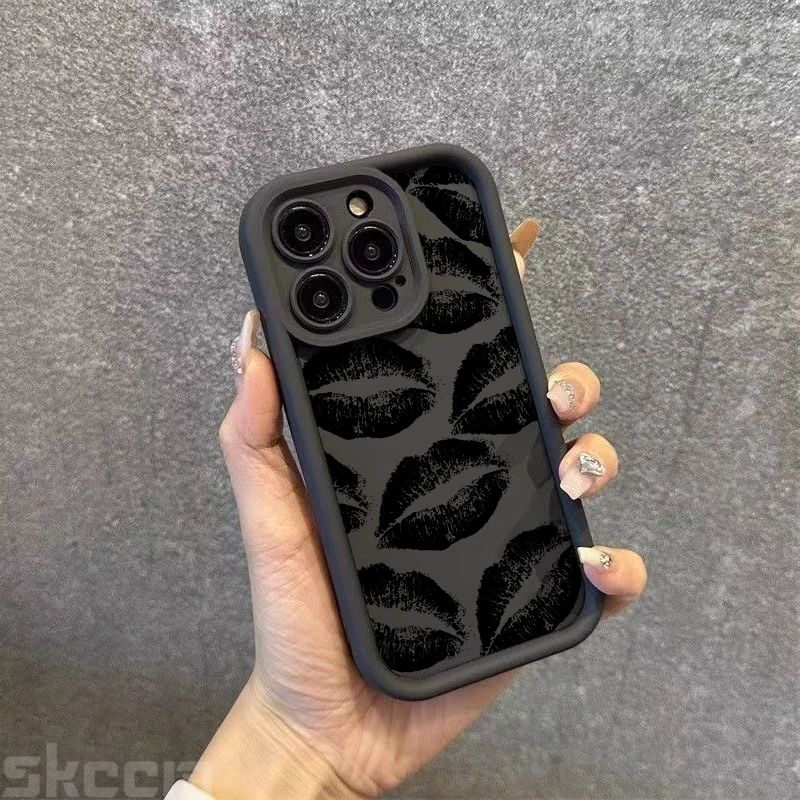 Elegant Black and Red Kiss Print Soft Silicone Phone Case Cover