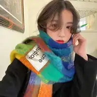 Korean version rainbow fringe square couple shawl with contrasting colors, warm scarf, women's winter versatile design