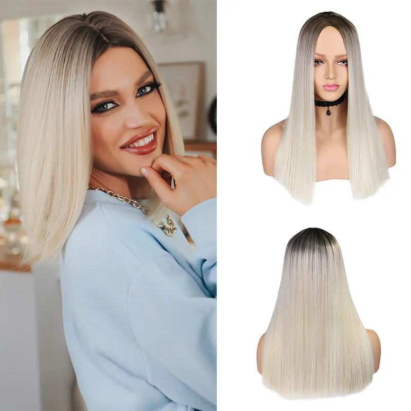 18 Inch Long Light Blonde Wig Long Straight Wig Women Natural Look Wig Synthetic Heat Resistant Wig For Everyday Party
