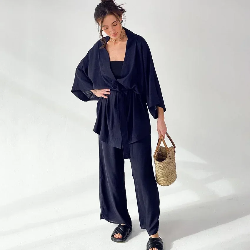 Solid Color Women's Pajamas Robe Sets Drop Sleeve Sexy Woman Nightie Loose Flare Bathrobe Female Pijama Sexy Mujer