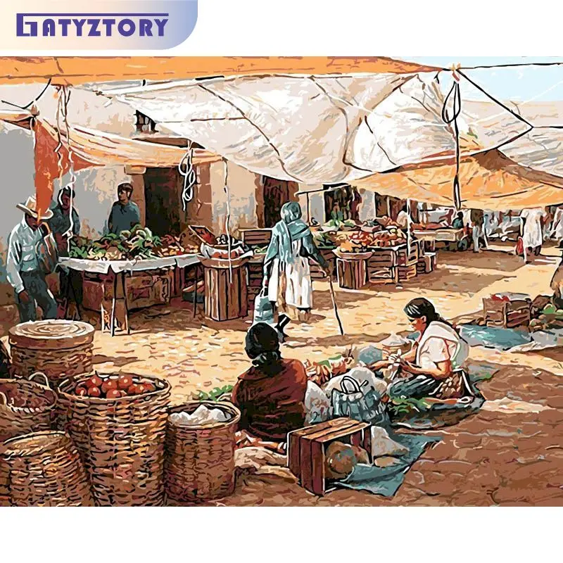 

GATYZTORY 40X50cm Paint By Numbers Original Gifts Pictures By Numbers Market Scene Coloring By Numbers For Adults Home Decors