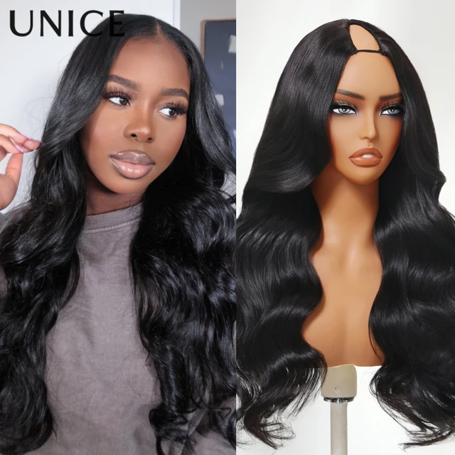 UNice cheveux 180% densité vague de corps V partie perruque avec cordon 100% cheveux humains véritable cuir chevelu mise à niveau U partie perruque adaptée à toutes les tailles 1