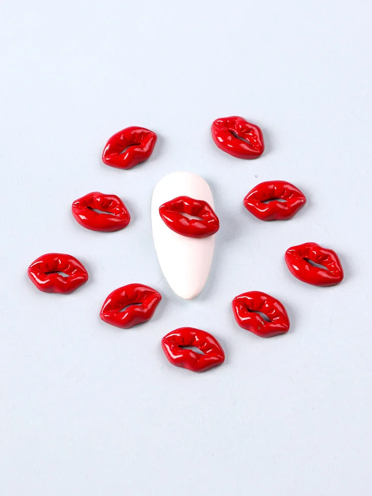 10PCS 빨간 립 모양 우아한 네일 매력 네일 아트 라인 석 매니큐어 쥬얼리 네일 액세서리 장식