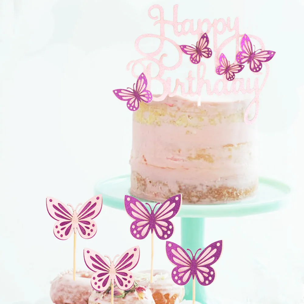 Topper de bolo de borboleta com glitter, 9 peças, para chá de bebê