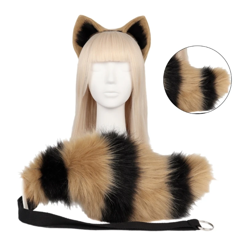 

Animal Cosplay Costumes Faux Furs Cat Foxes Wolf Furry Tail and Ears Headband for Halloween Party Costume Accessories M6CD
