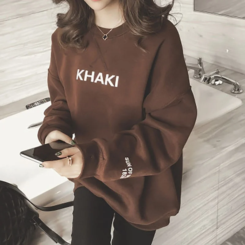 Women Tunic Vintage Classic Simple Casual Pullover Lady Sweatshirt Harajuku Loose Brown Crop Tops Letter Print Tracksuit Spring