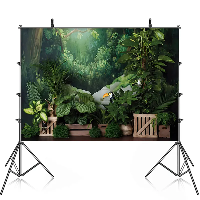 Primeval Forest Birthday Party Banner Zoo Animals Jungle Background Baby Shower Kids Green Decor Photography Fondale
