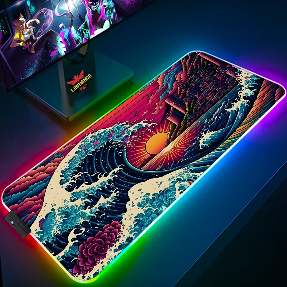 

Japanese Waves Diy Gaming Computer Mat Anime Mouse Pad 900x400 Desk Accessories Office Pc Gamer Desktops Mousepad Mats Keyboard