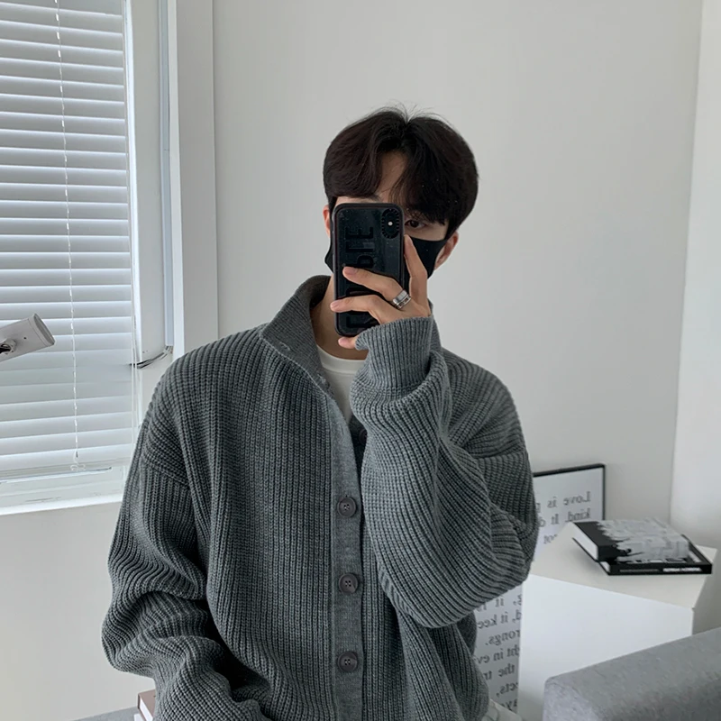 

Keep Sweater Collar Grey 2022 Loose Fashion Cardigan Stand Winter Trend Knitting Cashmere Warm Coats Men's Vintage Color Wool