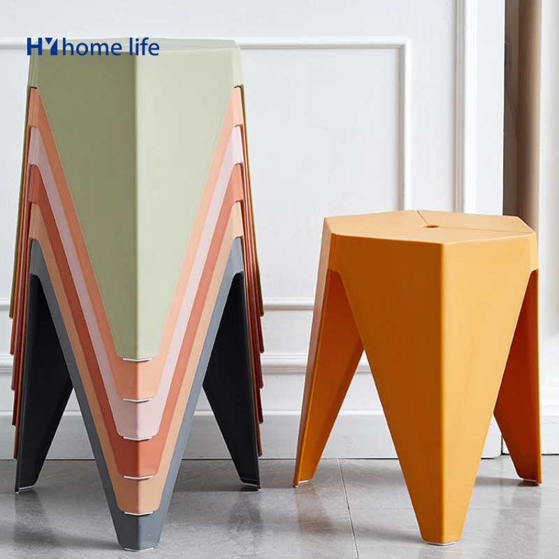 

HY Nordic Household Plastic Stools Can Be Stacked Placed with Thickened Rubber Stools Simple Modern Dining Bench Furniture