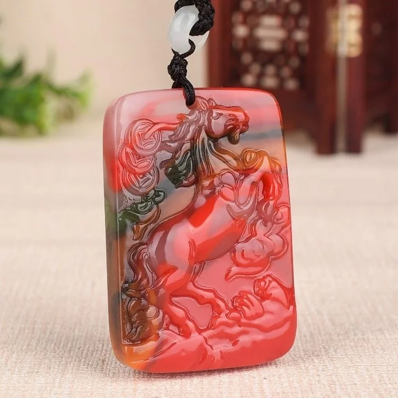 

Natural Xinjiang Hotan Jade Color Jade Zodiac Horse Pendant Men's and Women's Money Jade Pendant