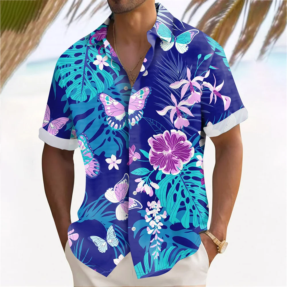 Plant Printed Men's Hawaiian Beach Shirts Summer Casual Short Sleeve Lapel Shirts Holiday Shirts For Men Large Size Men Clothing 3
