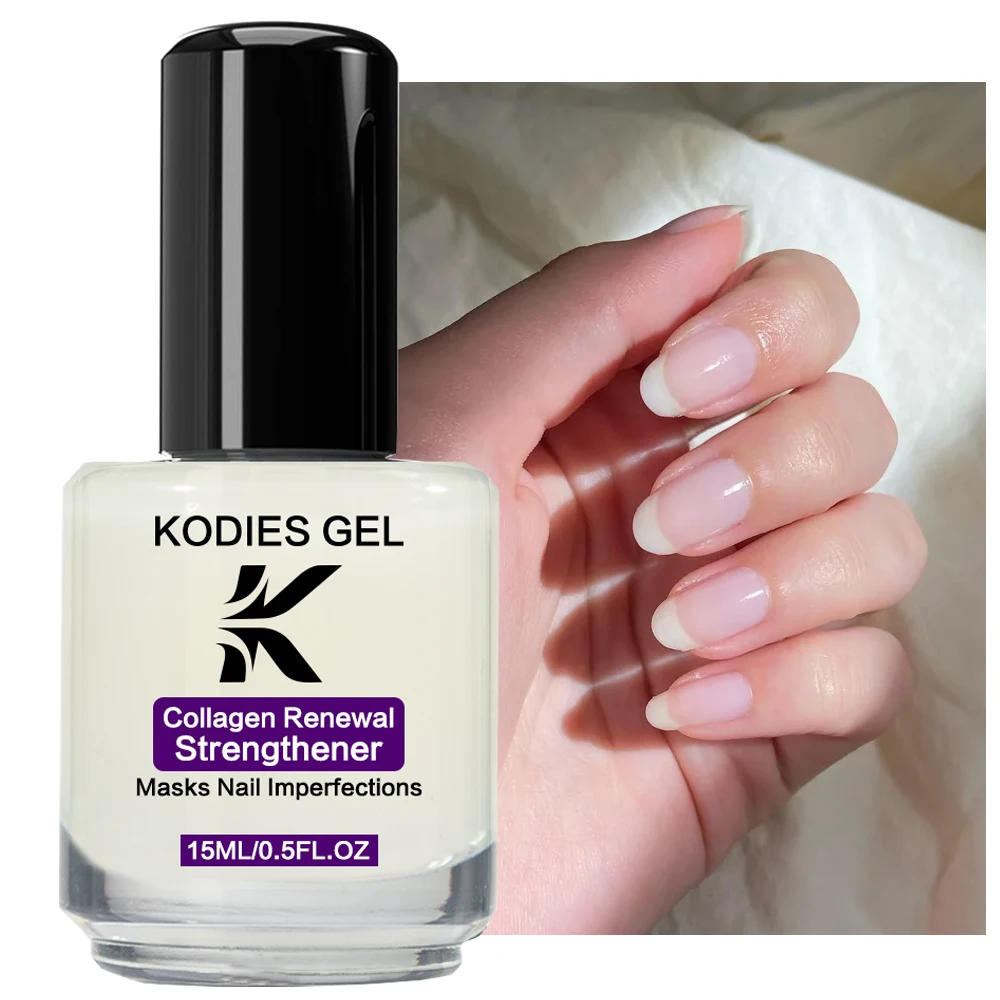 KODIES GEL Collagen Renewal Nail Strengthener 15ML Natural Dry keratin Protein Nail Polish Base Oil for Repair Thin Uneven Nails,nail strengthener