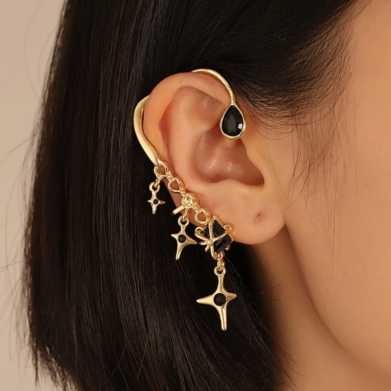 

One-piece earless hole, star shaped ear hook, ear bone clip, cold wind tassel, geometric star, and niche ear clip earrings