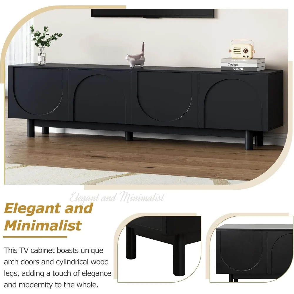 Modern TV Stand for 80"+ TV, 70" Wood TV Console with Arched Doors, Arch Entertainment Center with 2 Storage Cabinets 5