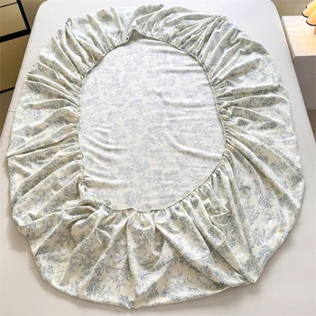 1pc Floral Fitted Bed Sheet Flower Printed Washed Cotton Bed Sheet with Elastic Single/Queen/King Size Bed Fitted Sheets 4