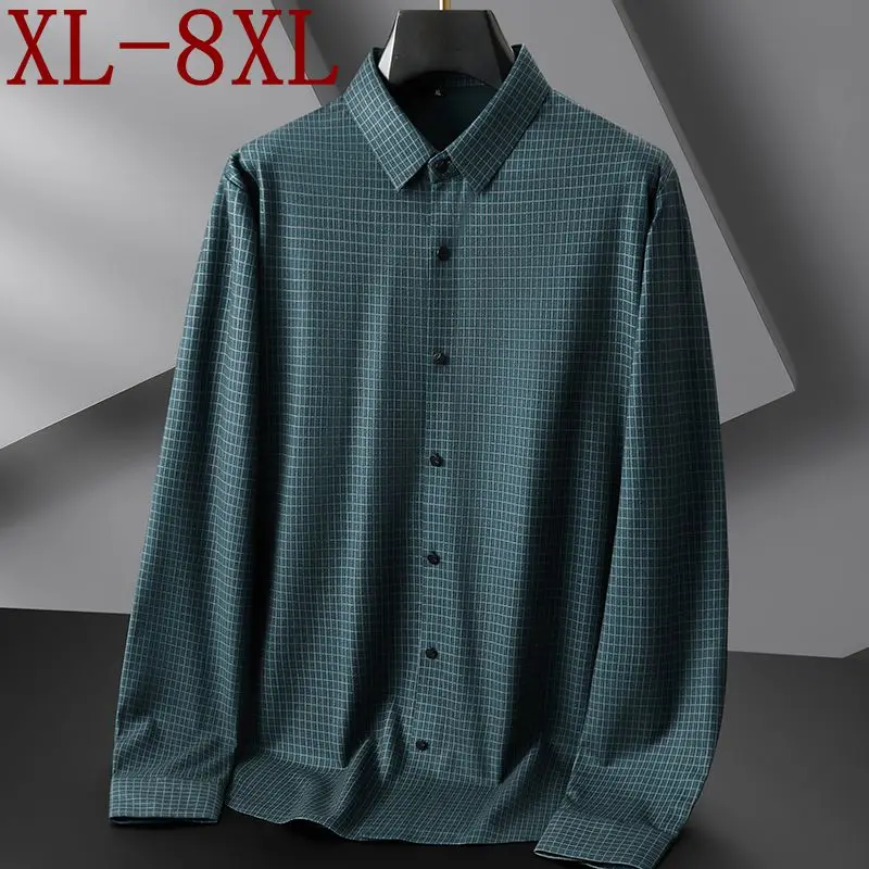 

8XL 7XL 6XL 2023 New Fall England Style Plaid Shirt Men Brand Clothing High End Business Mens Shirts Casual Loose chemise homme