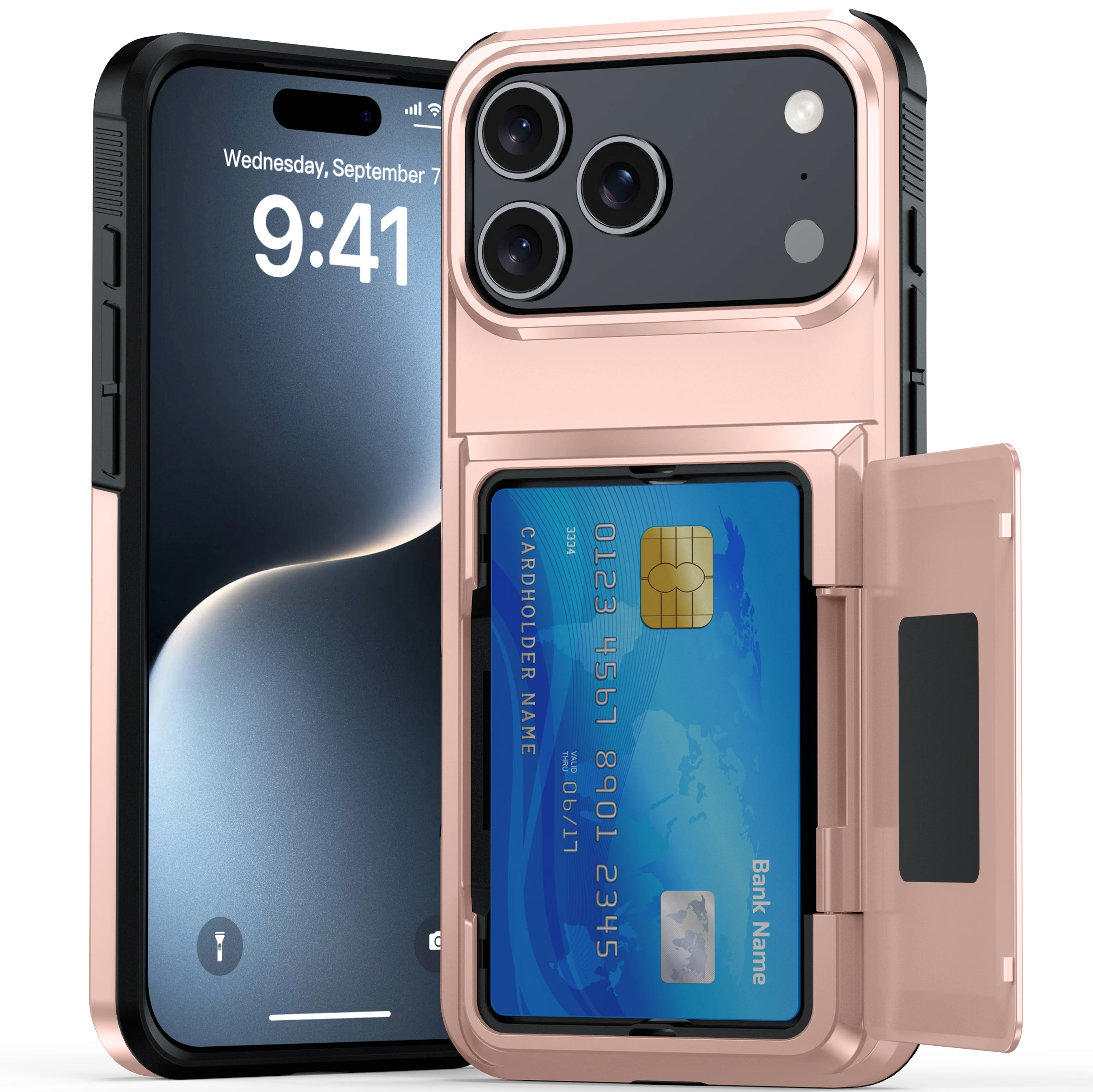 Solid Color Card Holder Slide Slot Hard PC Heavy Duty Protective phone case For iPhone 17 Pro Max 16 Plus 15 14 13 12 11 Cover 2