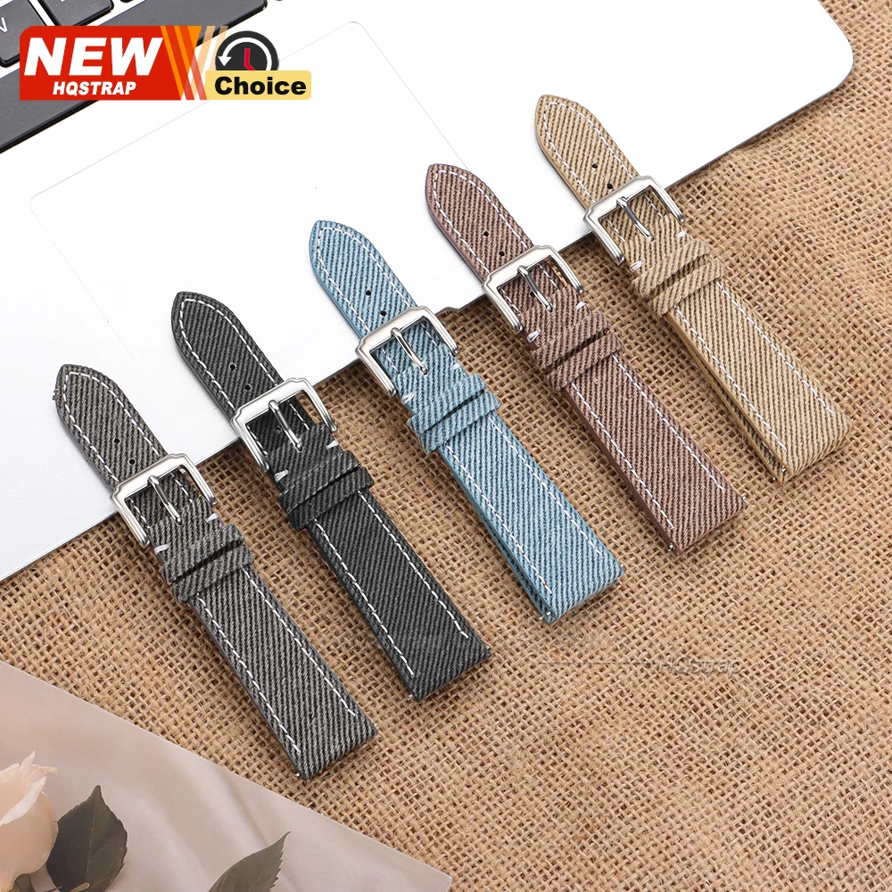 Vintage Leather Denim-Style Watchband Strap - Versatile Unisex Accessory