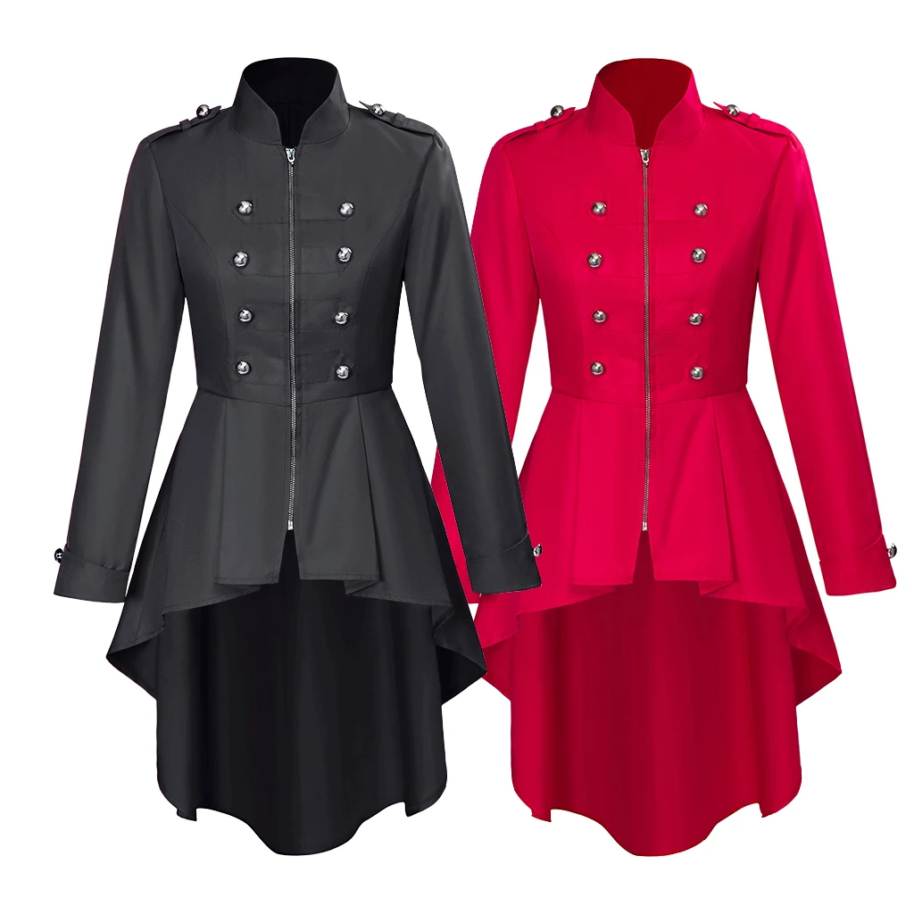 Maroon Coat Tails Pirate Jacket Women Red Velvet Open Bust Gothic