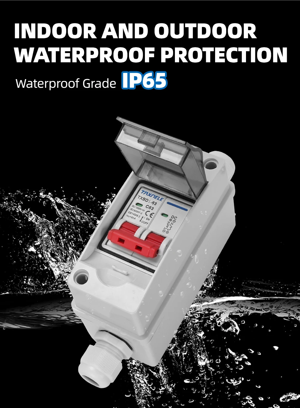 Description Picture 5 of itemHT IP65 Outdoor Waterproof Electrical Distribution Box AC DC Solar Circuit Breaker MCB 63A RCBO  PC Plastic Junction Wire Box