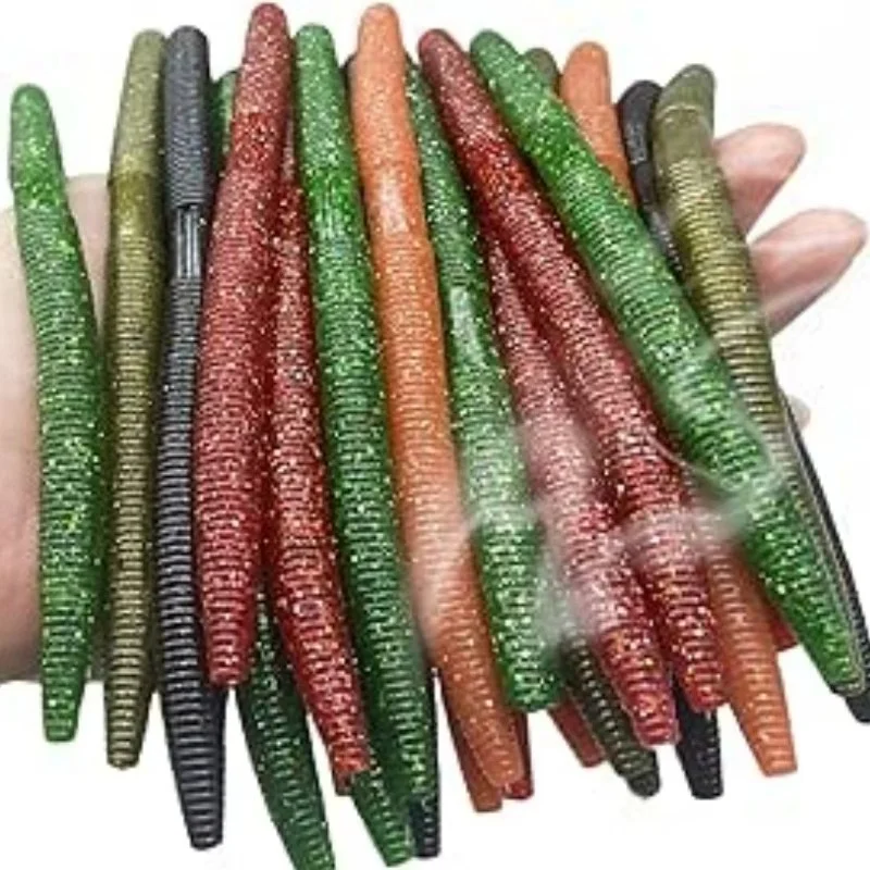 10pcs 20pcs 10cm 14cm Senko Worm Soft Bait Earthworm Salt Scent Infused Realistic Wriggle Elastic Soft Noodle Worm Lure Durable 4