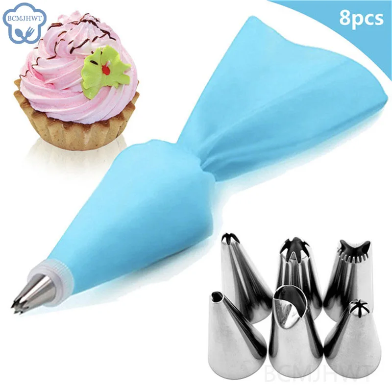 Cake Decorating Tip Set Cake Icing Nozzles Pastry Bag Set Baking Nozzle Set Cake Decorating Nozzle Set 1/8PCS/bag Silicone Icing Piping Cream Pastry Bag 6 Stainless Steel Nozzle