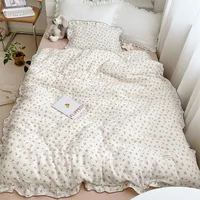 INS Princess Ruffle Edge Gauze 100% Cotton Pillow Case Breathable Duvet Cover Without Filler 3PCS Floral Home Bedding Set 2