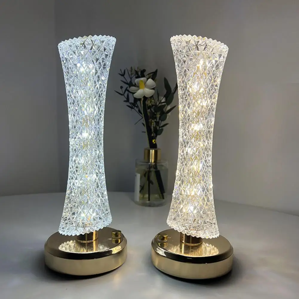 

Table Lamp Crystal Cordless Lamp with Touch Control Battery Operated Led Light for Adjustable Brightness 3 Color Modes