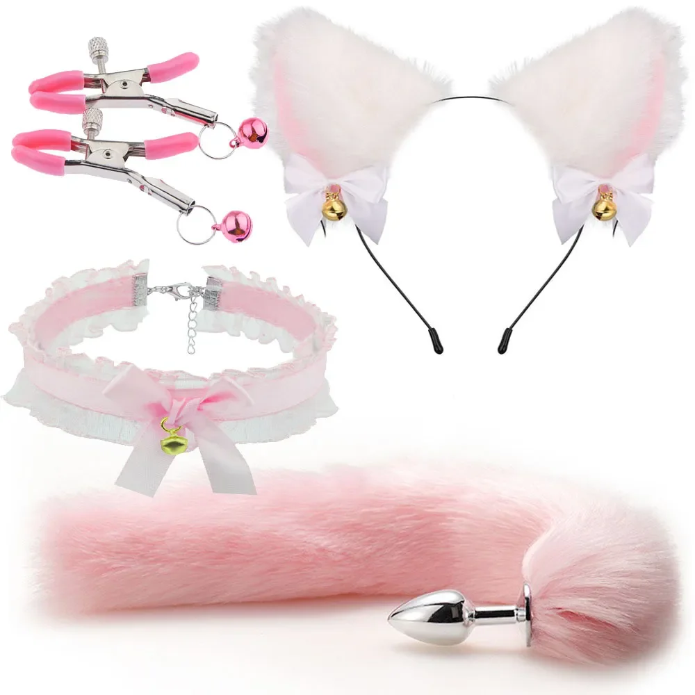 

Sex Toys Fox Anal Plug Foxtail Bow Metal Butt Anal Plug Cute Bow-Knot Soft Cat Ears Headbands Erotic Cosplay Couples Accessories