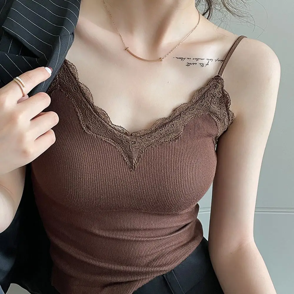 Comfort Breathable Lace Camisole Strap Bra Solid Color Summer Top Wire-Free Sexy Style Crop Top