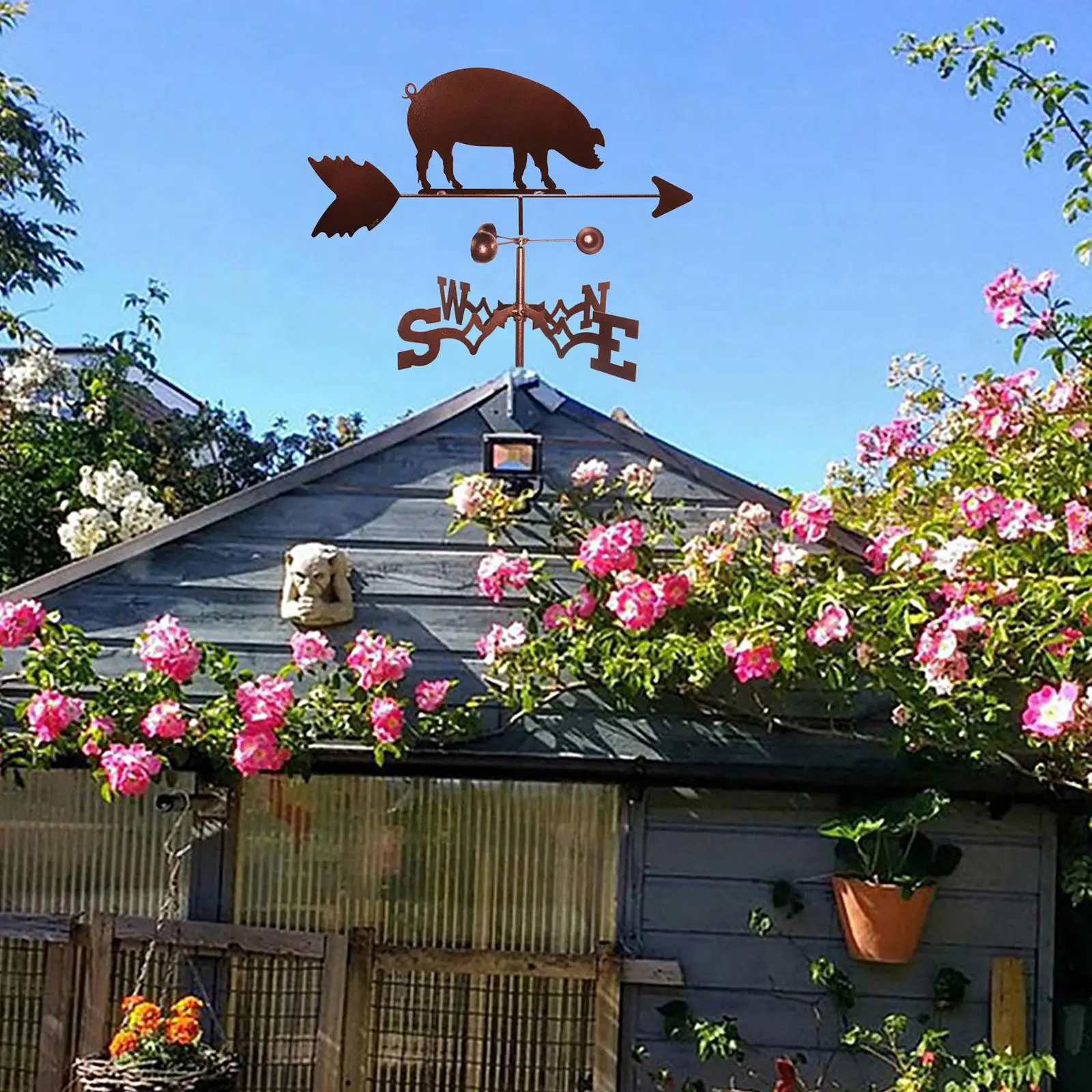 Weather Vane with Pig Figure Home Outdoor Measuring Tool Gifts for Garden