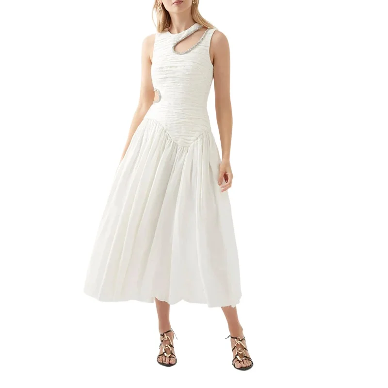 

Женское свободное платье с завышенной талией, круглым вырезом, без рукавов