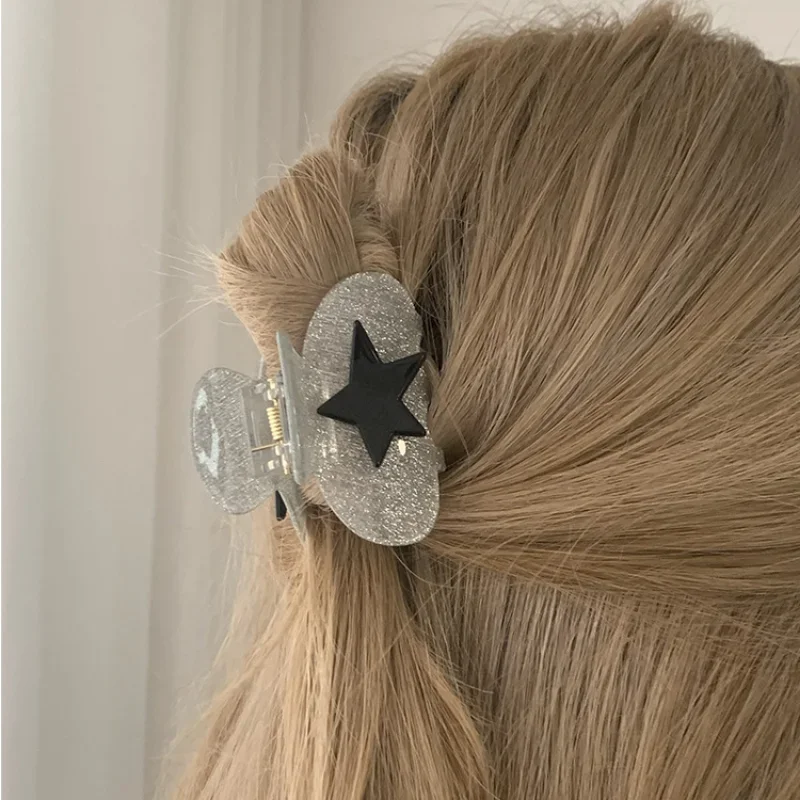 

Korean Fashion Silver Y2K Hairpin Pentagram Hair Claw Small Star Shark Hair Clips Horsetail Hair Accessories for Women Headwear