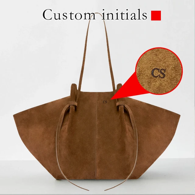 Custom Name Initials Large Capacity Faux Suede Tote Bags For Women Luxury Designer Handbags Purses 2024 New In Underarm Shoulder 1
