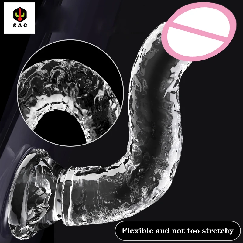 JIUAI Transparent penis clitoris soft jelly dildo with suction cup anal plug sex toy suitable for adult men and women sex toys