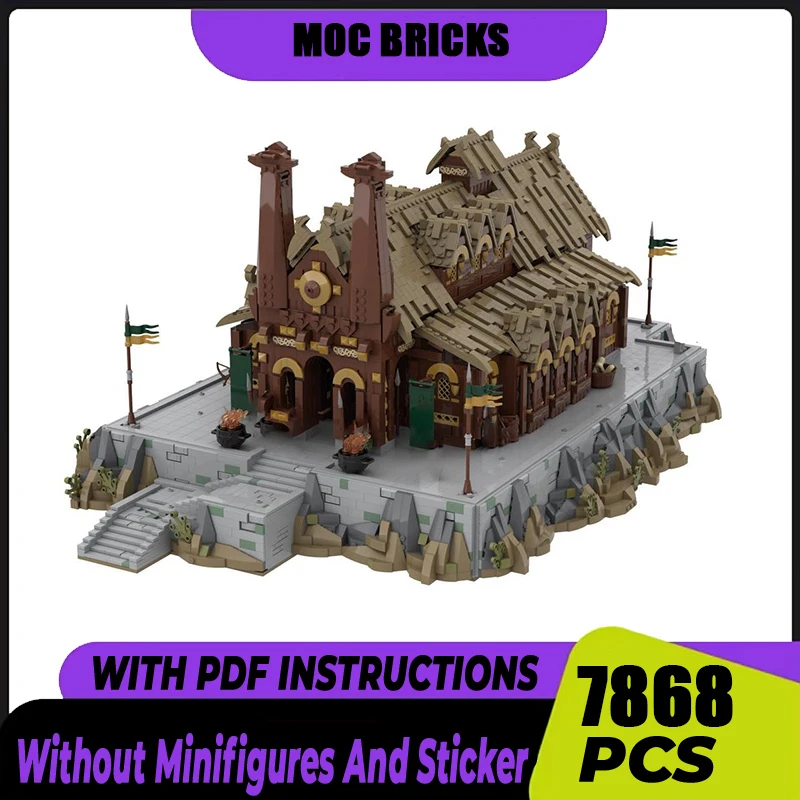 

Magical Rings Moc Building Blocks Movie Scene UCS Golden Hall Model Castle Bricks DIY Assembly Street View Toys Gifts