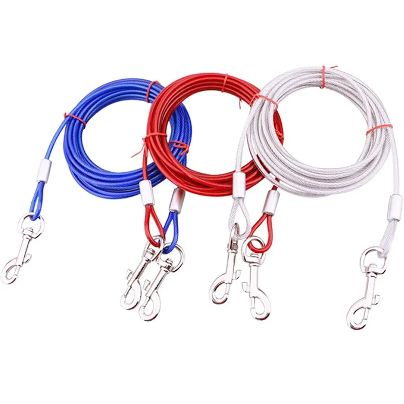 Double Dog Walking and Training Leash Iron Wire Durable Chew Proof Leads Heavy Duty Dog Tie Out Cable for Large Dogs Outdoor