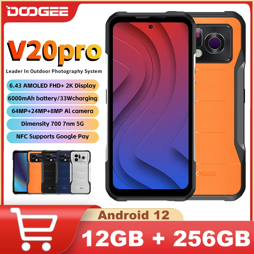 

DOOGEE V20 Pro 5G Rugged Phone Thermal Imaging Camera Dimensity 700 6.43"2K Display 12GB+256GB 6000mAh 33W Smartphone Android