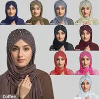 Instant Hijabs Hijab Scarf With Diamonds Jersey Caps Bonnet Brand Design Muslim Scarf Plain Pull On Ready Wear Wrap Head Cover