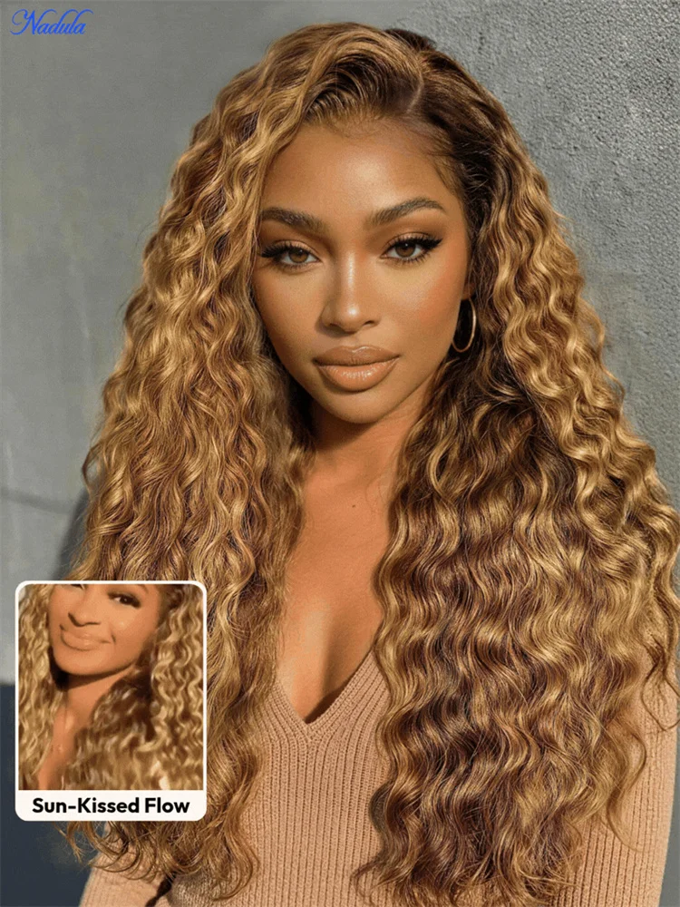 Nadula 13x4 Pre-Everything™ Lace Frontal Wig Human Hair Highlights Blonde Water Wave Pre Cut Lace Drawstring Glueless Wig
