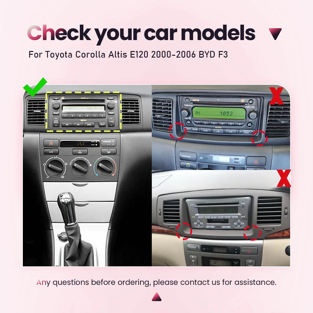 Radio de coche BONROAD de 7 pulgadas para Toyota Corolla altis E120 2000-2006 BYD F3 2006-2013, reproductor multimedia de vídeo para coche con Carplay inalámbrico, pantalla táctil Android, RDS, DSP, Mirrorlink 2