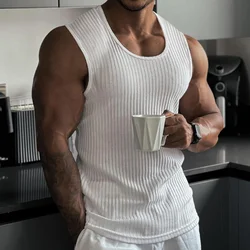 Sleeveless Sport T-shirt Bodybuilding Fitness Tank Tops Tee Solid Knit Summer T-shirt Training Workout Gym Running T-shirt Men