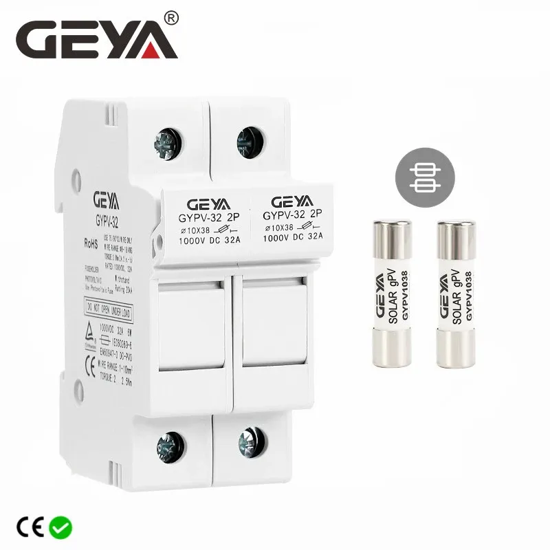 GEYA GYPV-32 2P Parallel DC Fuse Holder 10*38mm High Voltage Solar PV 1000VDC Fuse Link 10A 15A 20A 25A 30A