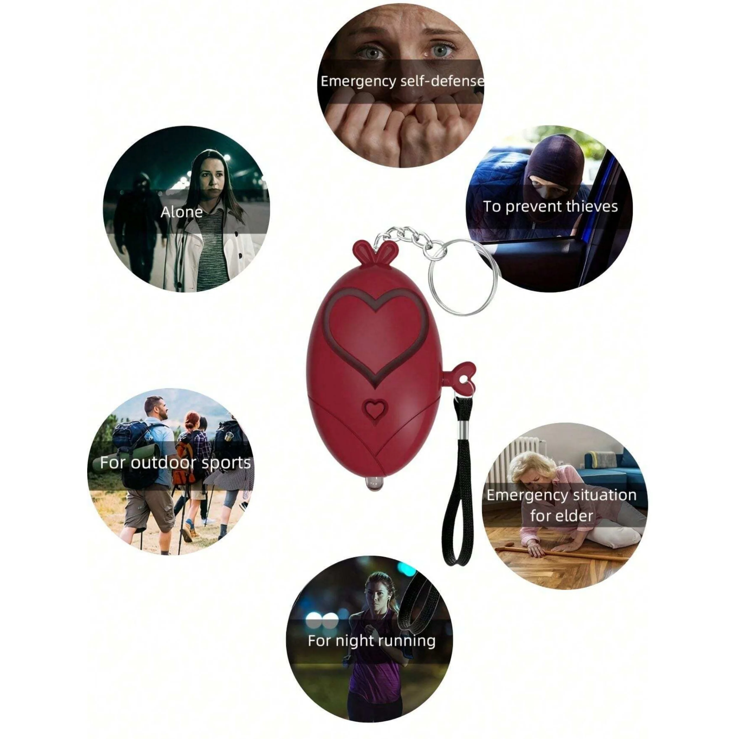 Heart Shaped Personal Safety Alarm - 130DB Portable Keychain Siren