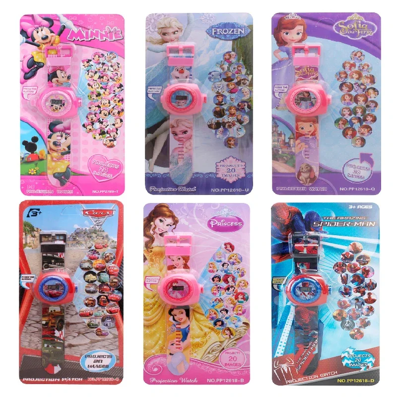 Disney Frozen Mickey Minnie 20 Figure proiezione di cartoni animati per bambini orologio elettronico Snow Princess regali di compleanno per ragazzi e ragazze